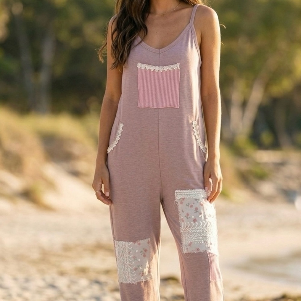Women's Pink Patchwork Jumpsuit Overalls